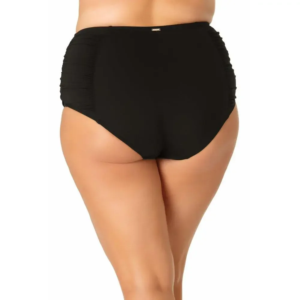 Anne Cole Plus Size High-Waist Shirred Bottoms Navy 18W